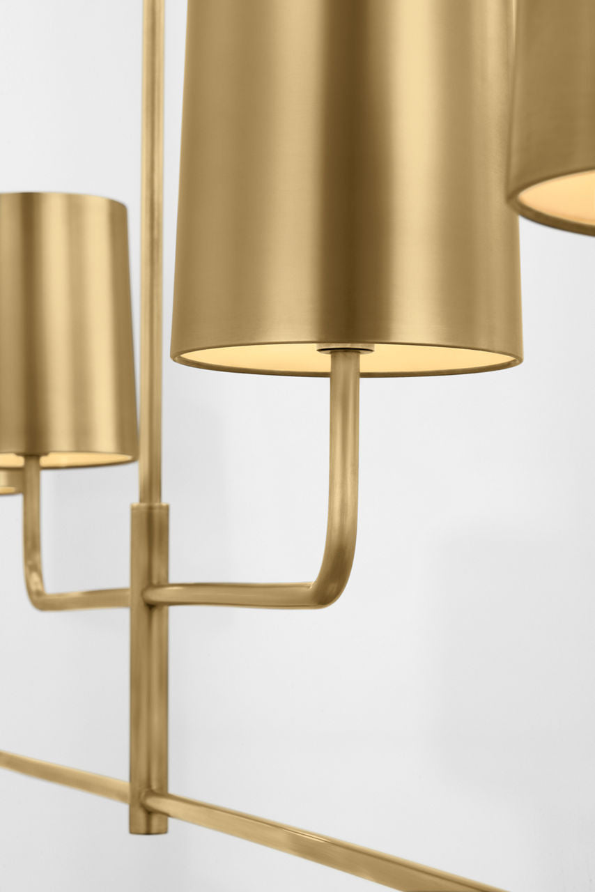 Go Lightly 70" Four Light Linear Chandelier | Soft Brass | Soft Brass Shades