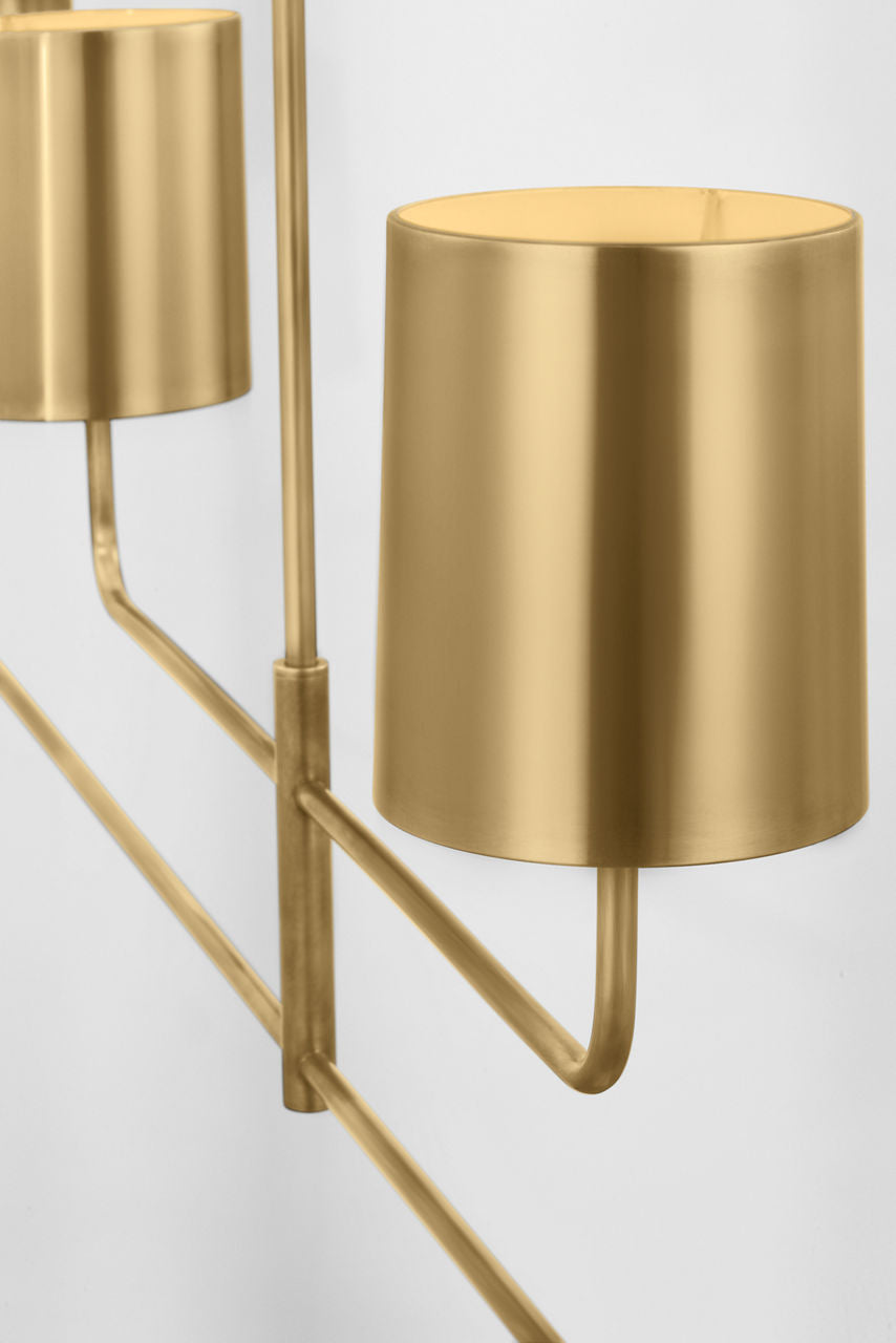 Go Lightly 70" Four Light Linear Chandelier | Soft Brass | Soft Brass Shades