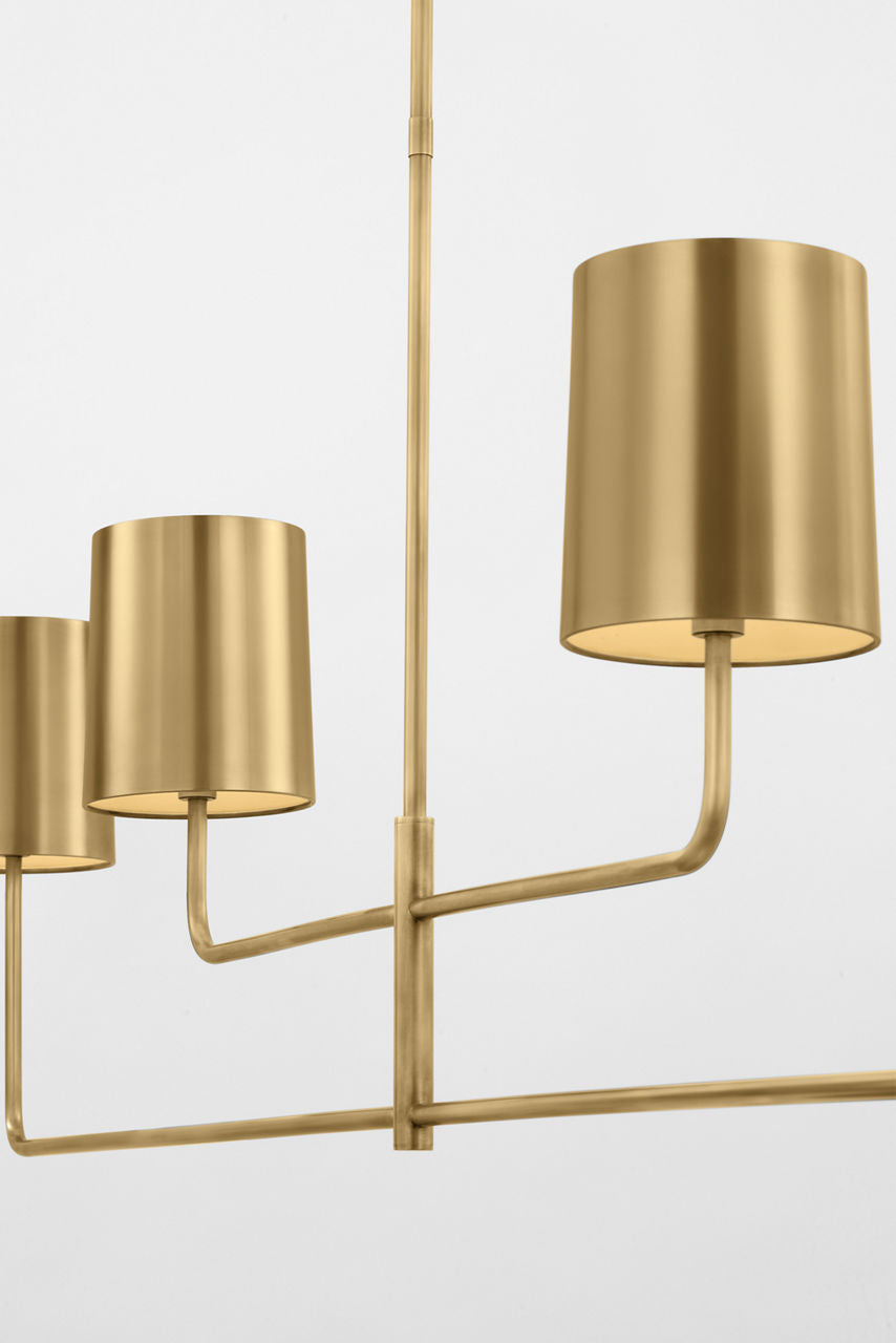 Go Lightly 70" Four Light Linear Chandelier | Soft Brass | Soft Brass Shades