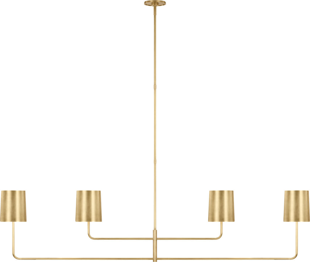 Go Lightly 70" Four Light Linear Chandelier | Soft Brass | Soft Brass Shades