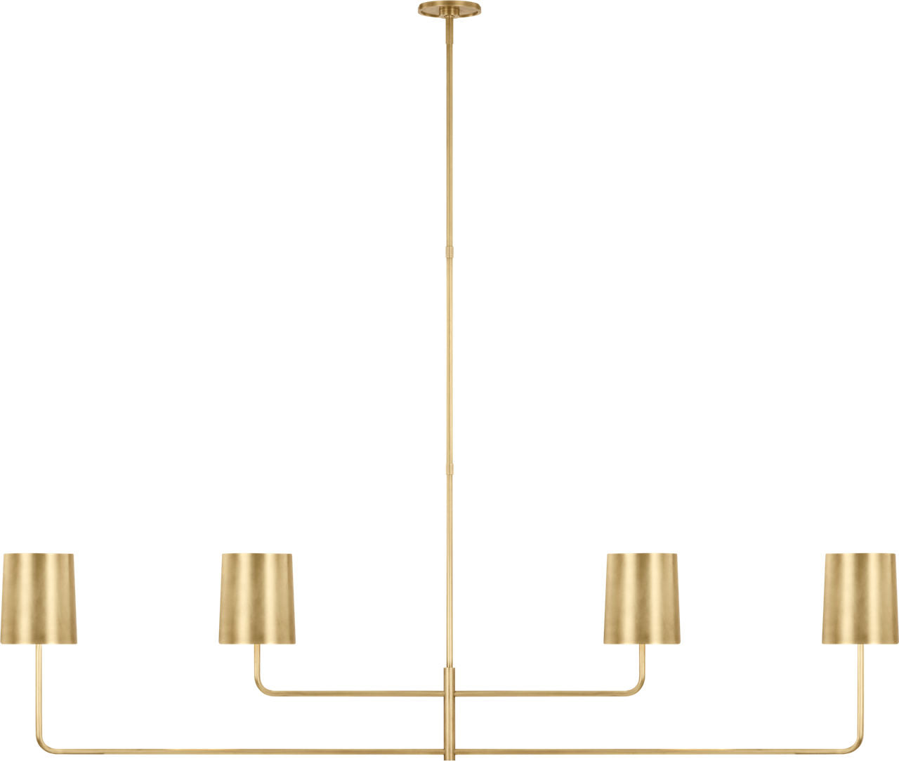 Go Lightly 70" Four Light Linear Chandelier | Soft Brass | Soft Brass Shades
