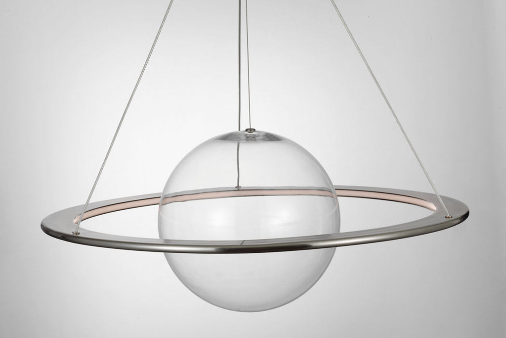 Cosmos 28" Ring and Orb Chandelier | Pewter | Clear Glass