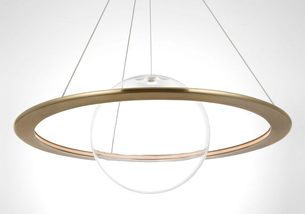 Cosmos 28" Ring and Orb Chandelier | Soft Brass | Clear Glass