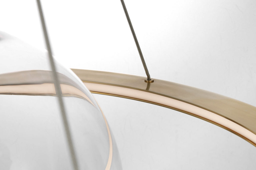 Cosmos 28" Ring and Orb Chandelier | Soft Brass | Clear Glass