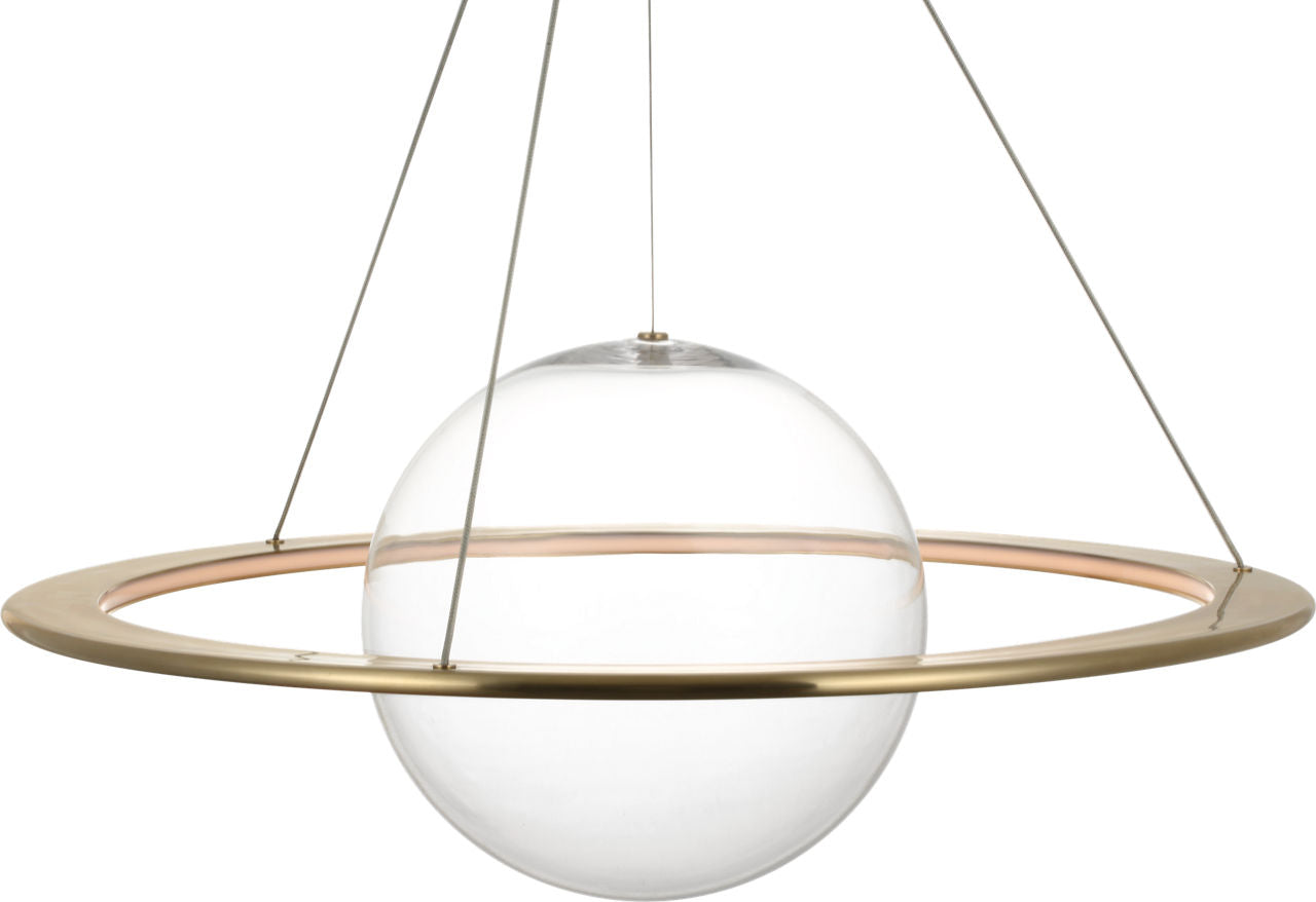 Cosmos 28" Ring and Orb Chandelier | Soft Brass | Clear Glass