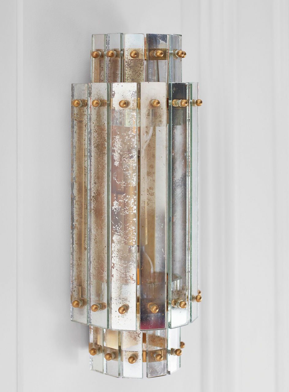 Cadence Small Tiered Sconce | Hand-Rubbed Antique Brass | Antique Mirror