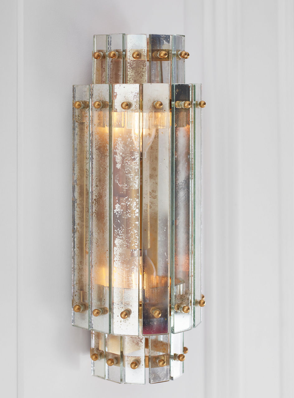Cadence Small Tiered Sconce | Hand-Rubbed Antique Brass | Antique Mirror