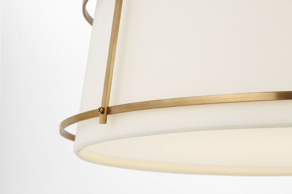 Callaway 18" Flush Mount | Hand-Rubbed Antique Brass | Linen Shade and Frosted Acrylic