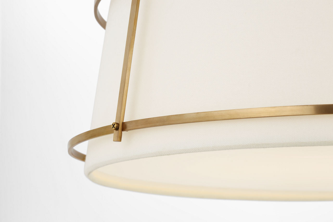 Callaway 18" Flush Mount | Hand-Rubbed Antique Brass | Linen Shade and Frosted Acrylic