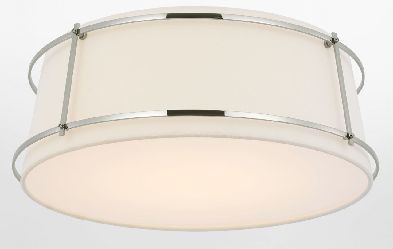 Callaway 18" Flush Mount | Polished Nickel | Linen Shade and Frosted Acrylic