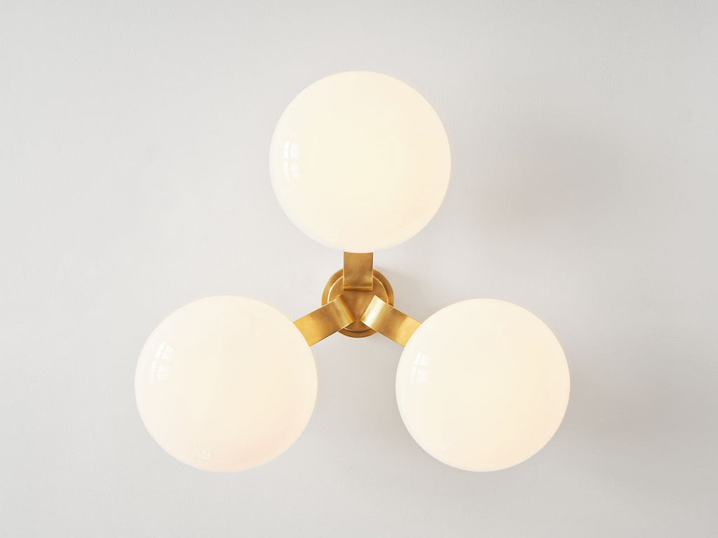 Marisol XL Triple Flush Mount | Soft Brass | White Glass