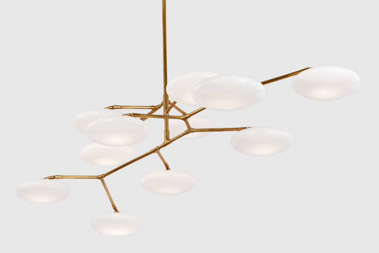 Brindille Extra Large Two Tier Chandelier | Soft Brass | White Glass
