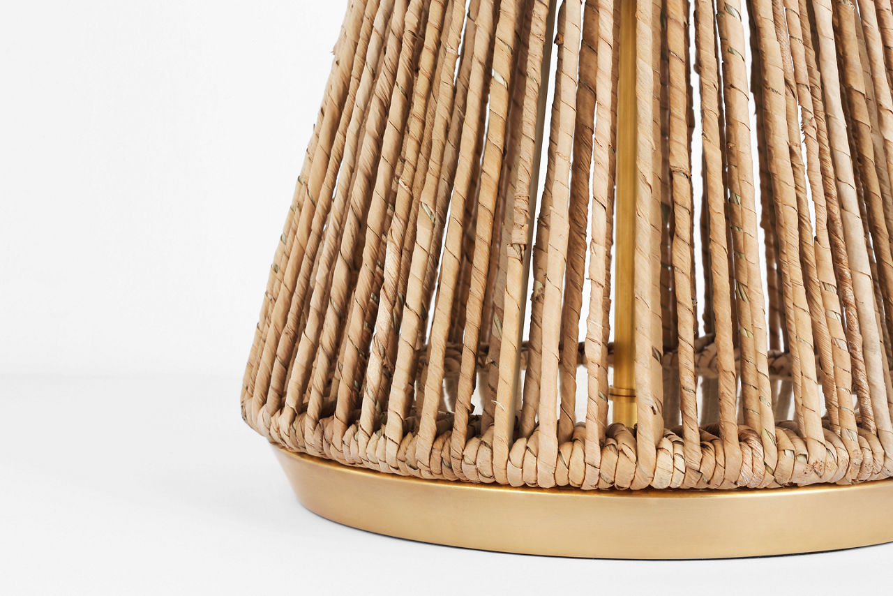 Antigua 30" Table Lamp | Natural Abaca and Antique-Burnished Brass | Linen Shade