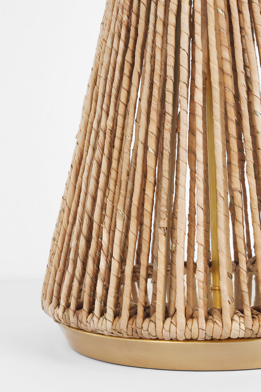 Antigua 30" Table Lamp | Natural Abaca and Antique-Burnished Brass | Linen Shade