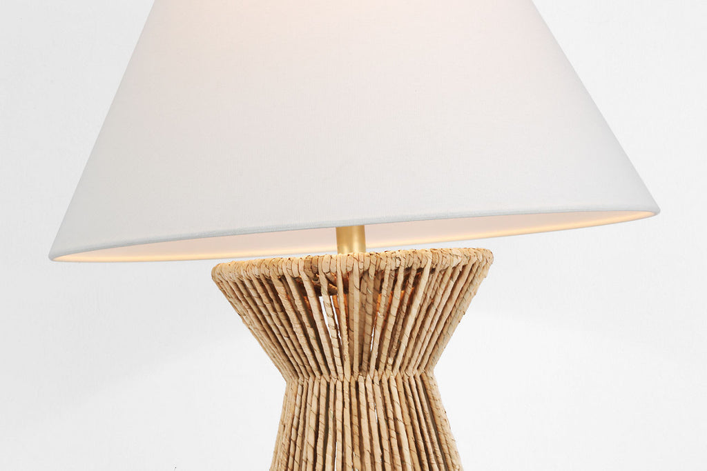 Antigua 30" Table Lamp | Natural Abaca and Antique-Burnished Brass | Linen Shade
