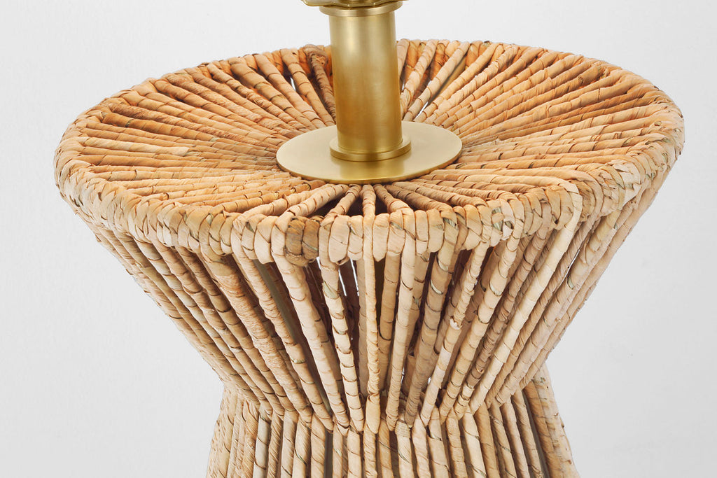 Antigua 30" Table Lamp | Natural Abaca and Antique-Burnished Brass | Linen Shade