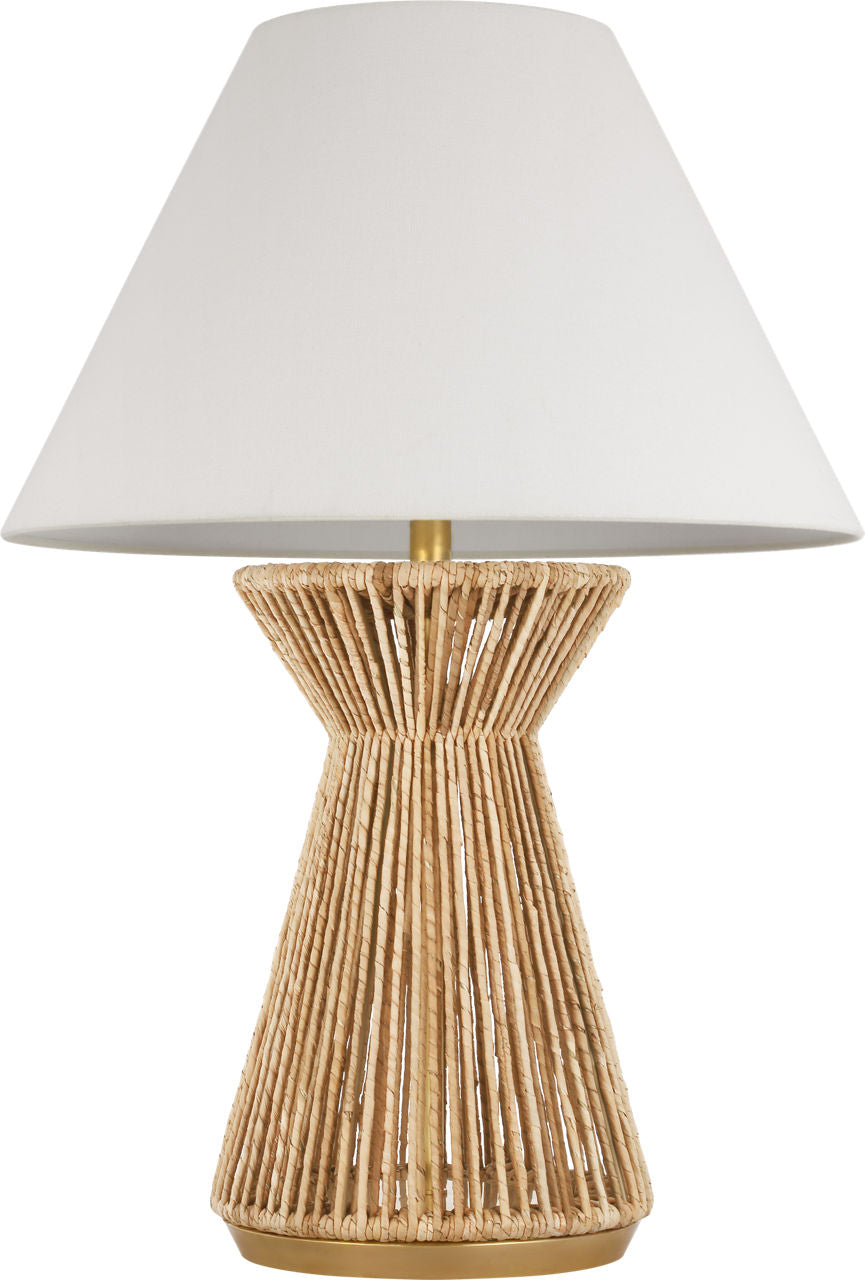 Antigua 30" Table Lamp | Natural Abaca and Antique-Burnished Brass | Linen Shade