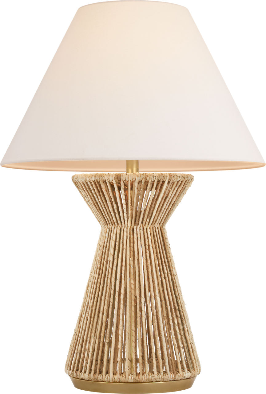 Antigua 30" Table Lamp | Natural Abaca and Antique-Burnished Brass | Linen Shade