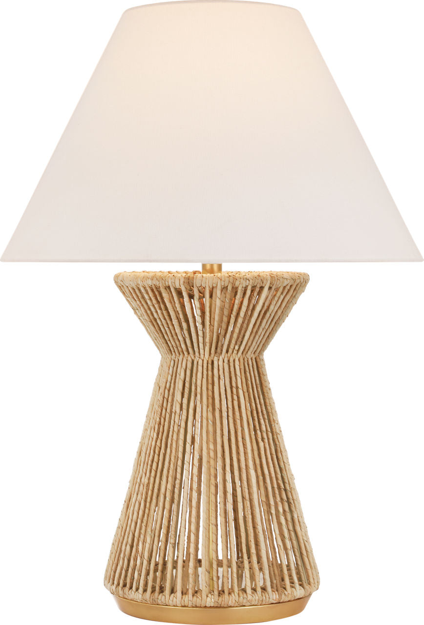 Antigua 30" Table Lamp | Natural Abaca and Antique-Burnished Brass | Linen Shade