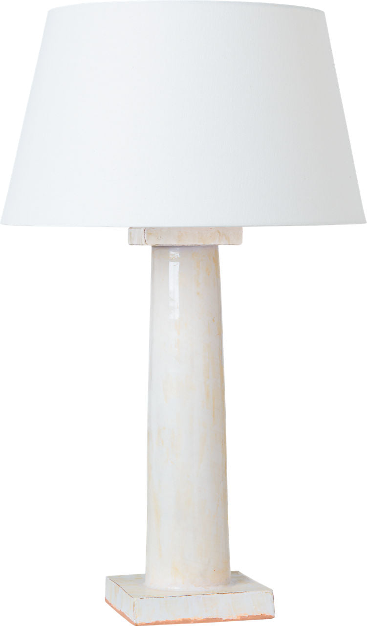 Colonne Large Balustrade Table Lamp | Glossy White Crackle | Linen Shade
