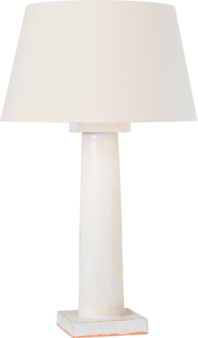 Colonne Large Balustrade Table Lamp | Glossy White Crackle | Linen Shade