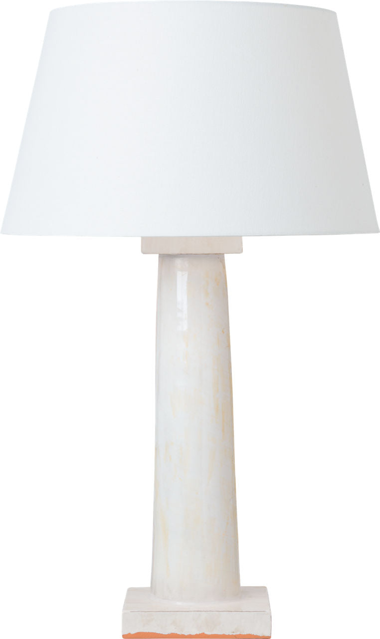 Colonne Large Balustrade Table Lamp | Glossy White Crackle | Linen Shade