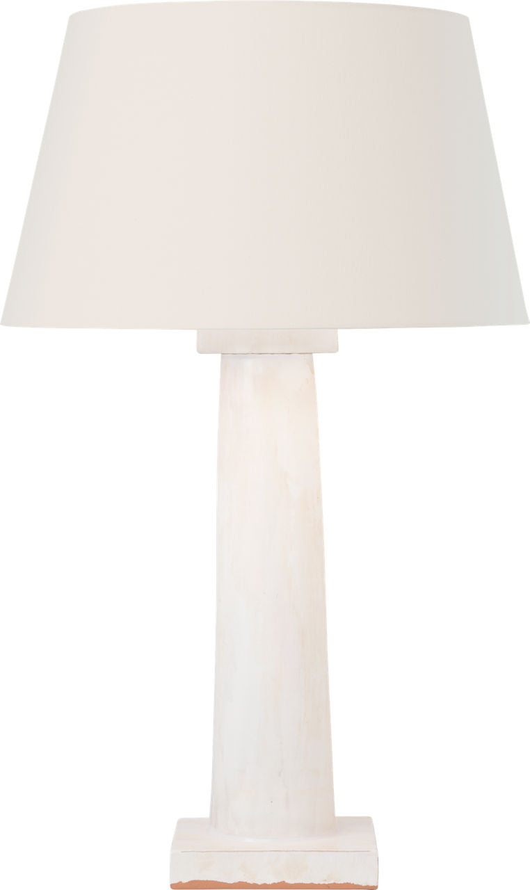 Colonne Large Balustrade Table Lamp | Glossy White Crackle | Linen Shade