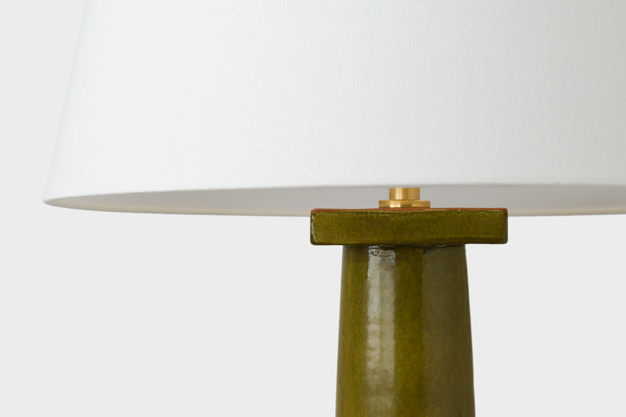 Colonne Large Balustrade Table Lamp | Moss Green | Linen Shade