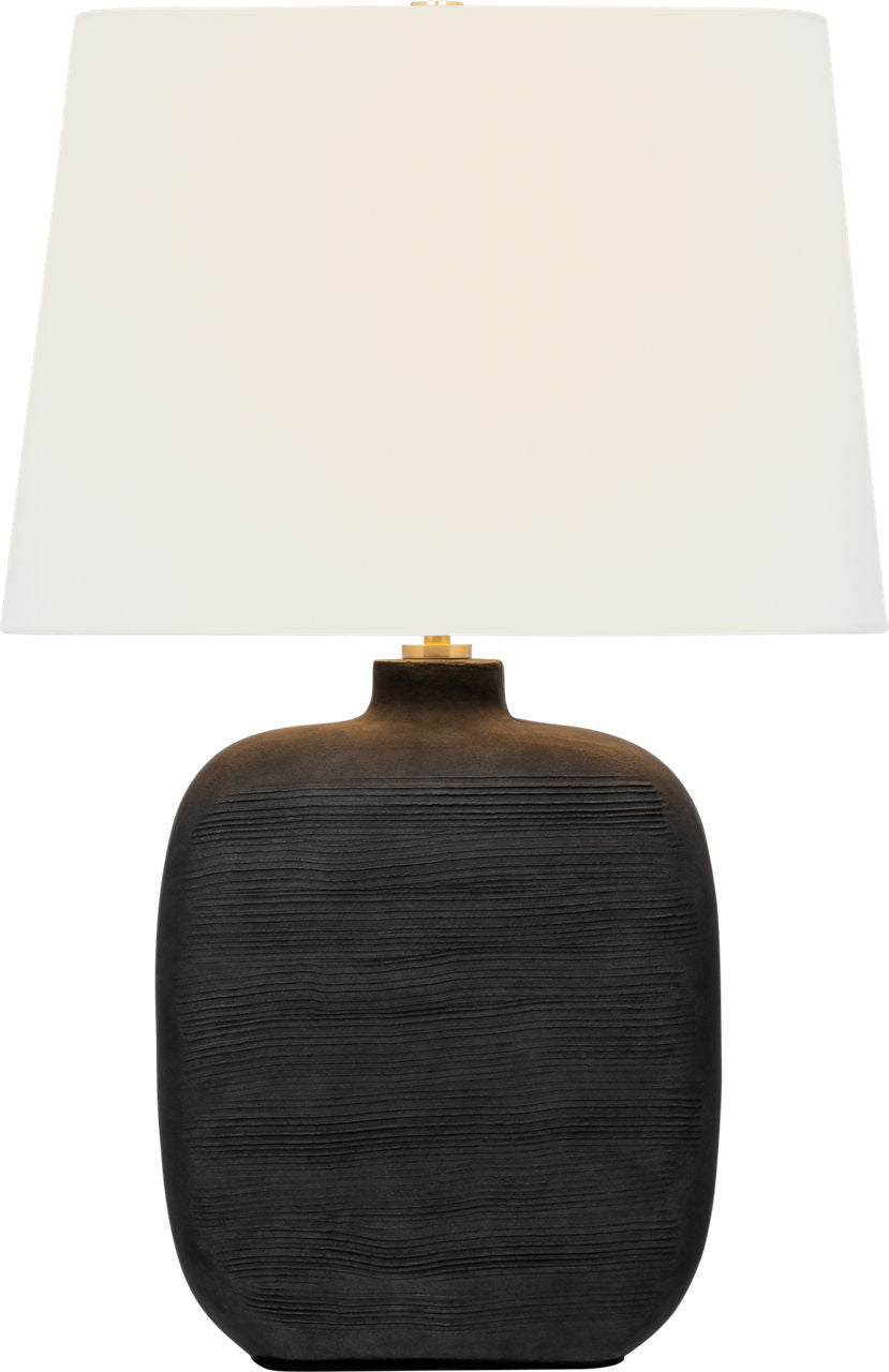 Pemba Medium Combed Table Lamp | Chimney Black | Linen Shade