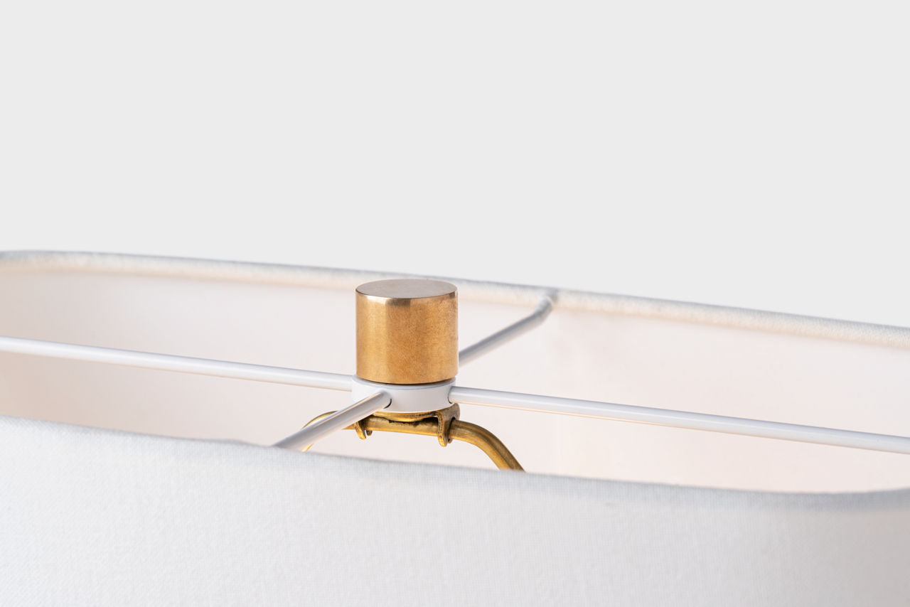Pemba Medium Combed Table Lamp | Glossy White Crackle | Linen Shade
