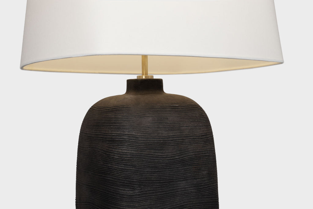 Pemba Large Combed Table Lamp | Chimney Black | Linen Shade