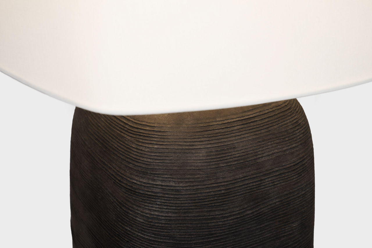 Pemba Large Combed Table Lamp | Chimney Black | Linen Shade