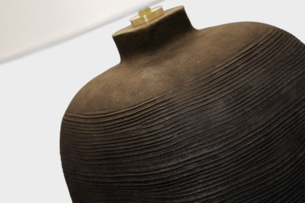 Pemba Large Combed Table Lamp | Chimney Black | Linen Shade