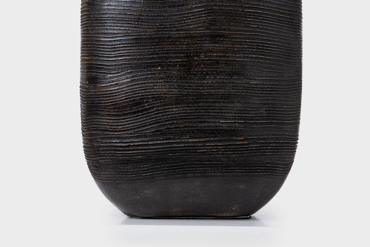Pemba Large Combed Table Lamp | Chimney Black | Linen Shade