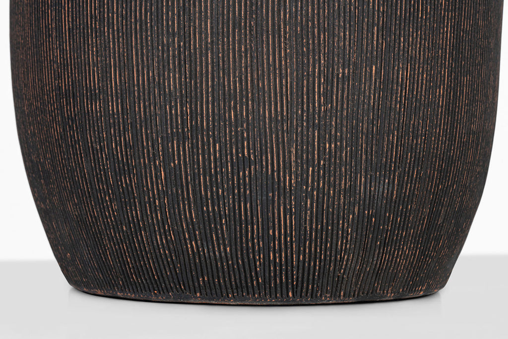 Portis 32" Combed Round Table Lamp | Black Wash Terracotta | Linen Shade