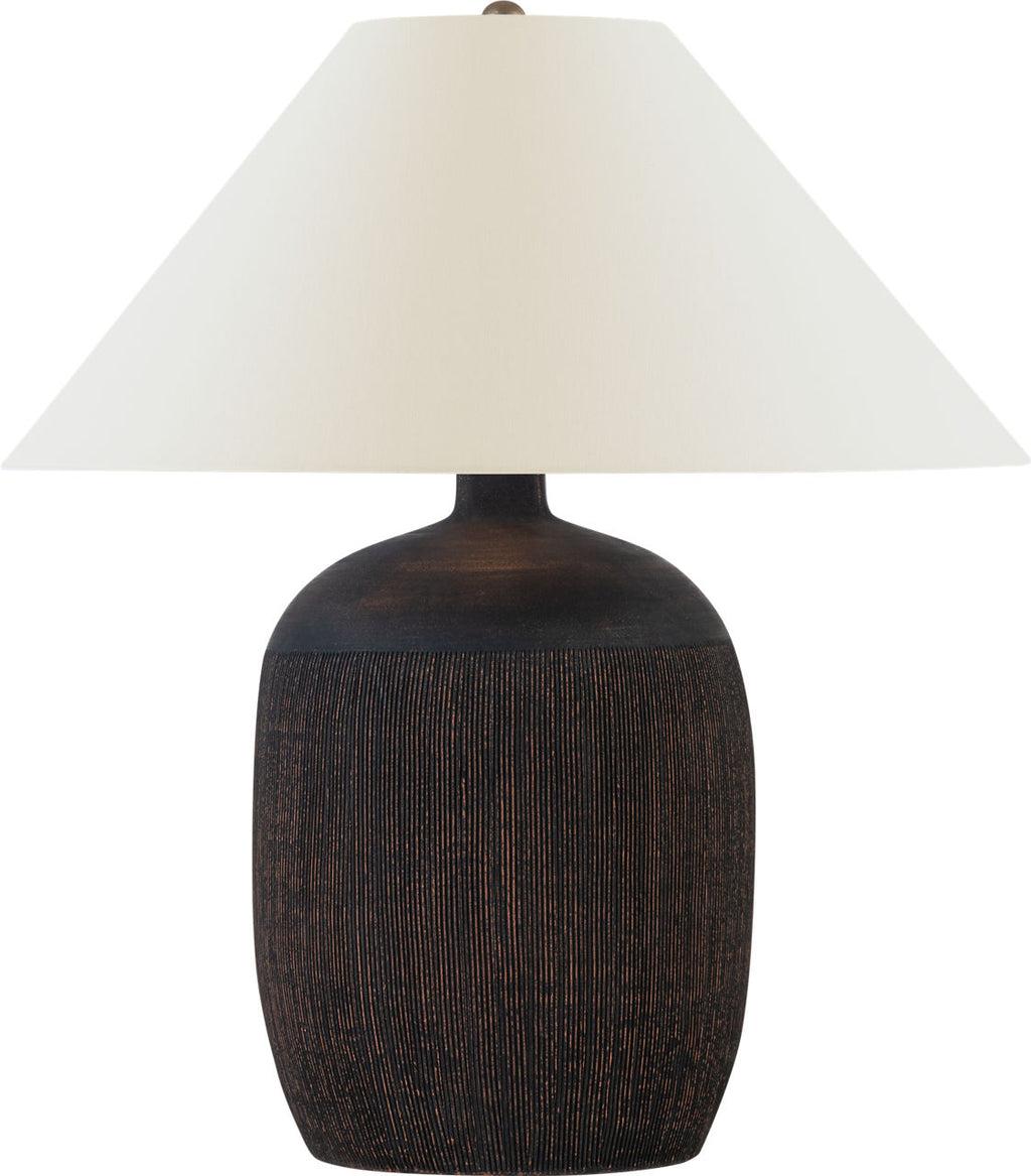 Portis 32" Combed Round Table Lamp | Black Wash Terracotta | Linen Shade
