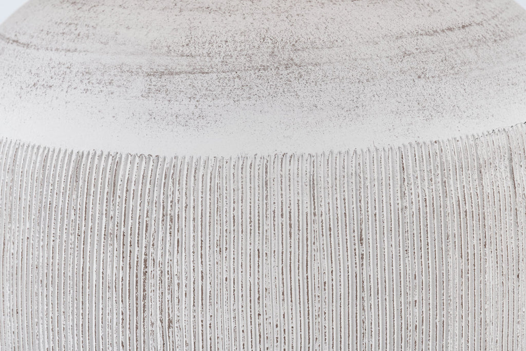 Portis 32" Combed Round Table Lamp | White Washed Terracotta | Linen Shade