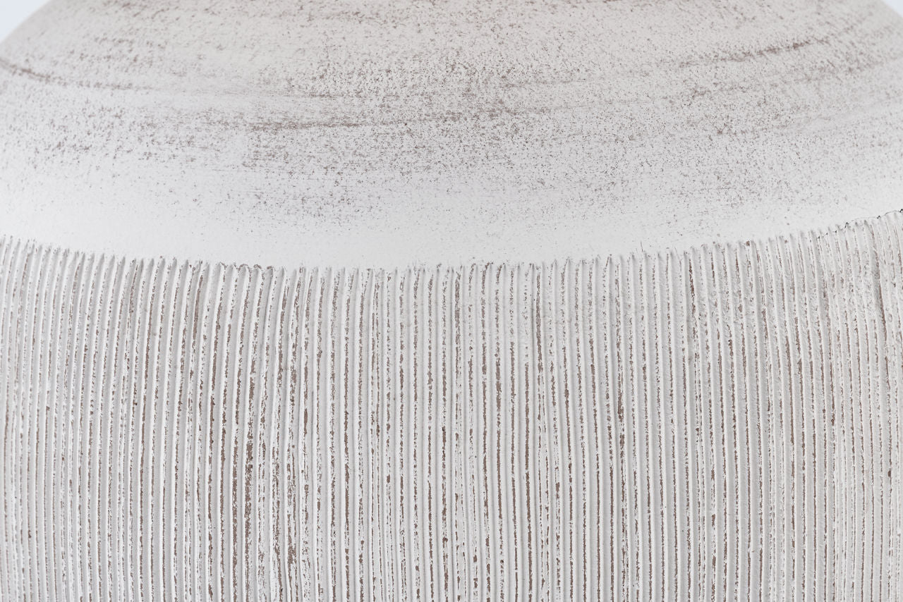 Portis 32" Combed Round Table Lamp | White Washed Terracotta | Linen Shade