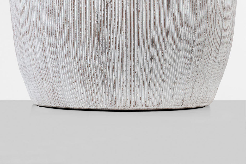 Portis 32" Combed Round Table Lamp | White Washed Terracotta | Linen Shade