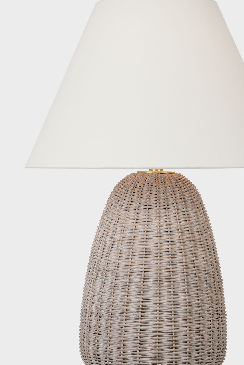 Kokomo 30" Table Lamp | Ash Wicker and Antique-Burnished Brass | Linen Shade