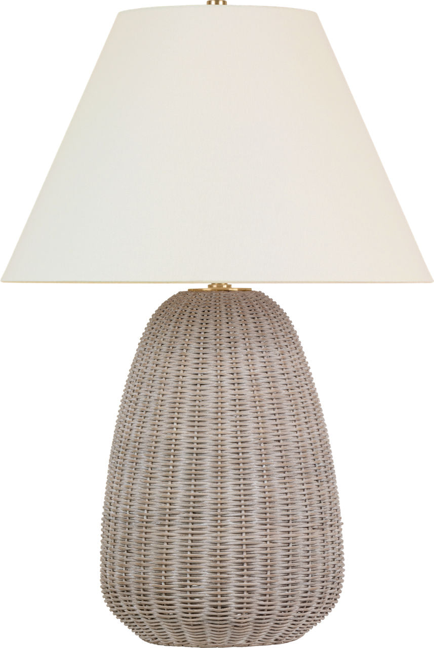 Kokomo 30" Table Lamp | Ash Wicker and Antique-Burnished Brass | Linen Shade