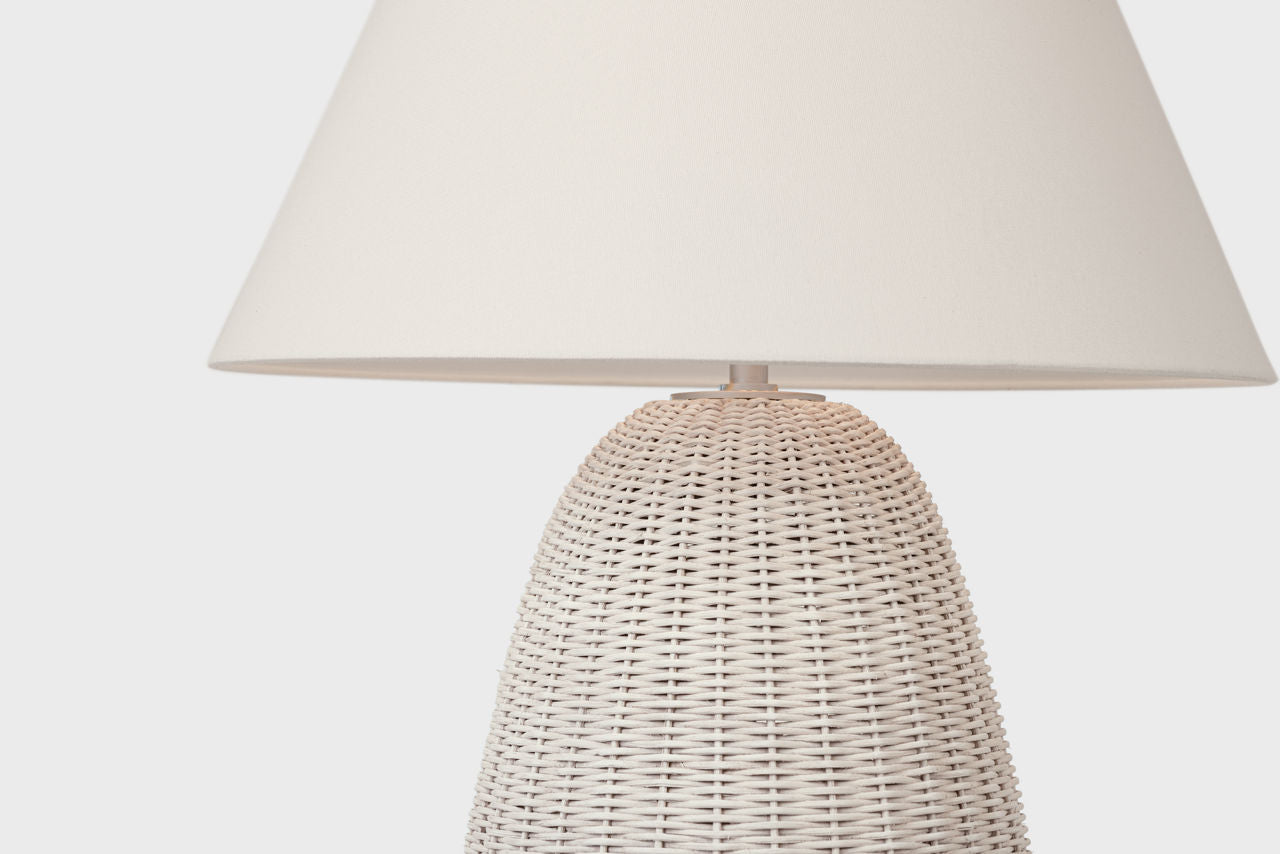 Kokomo 30" Table Lamp | Chalk Wicker and Polished Nickel | Linen Shade