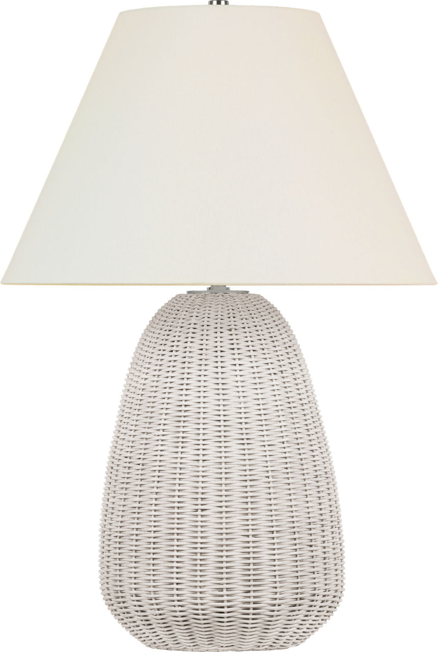 Kokomo 30" Table Lamp | Chalk Wicker and Polished Nickel | Linen Shade