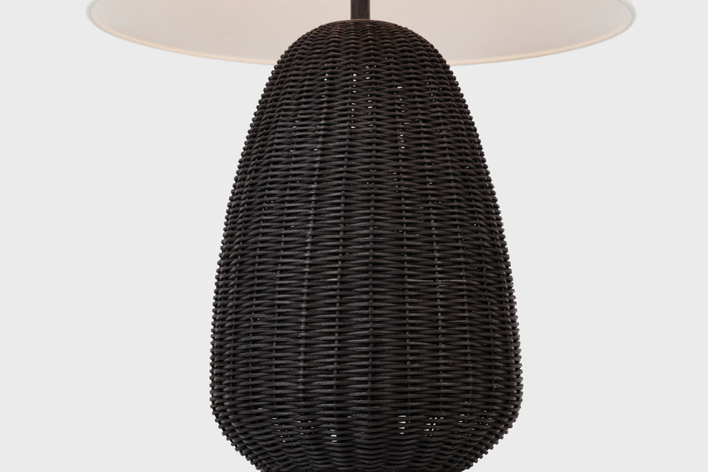 Kokomo 30" Table Lamp | Charcoal Wicker and Bronze | Linen Shade