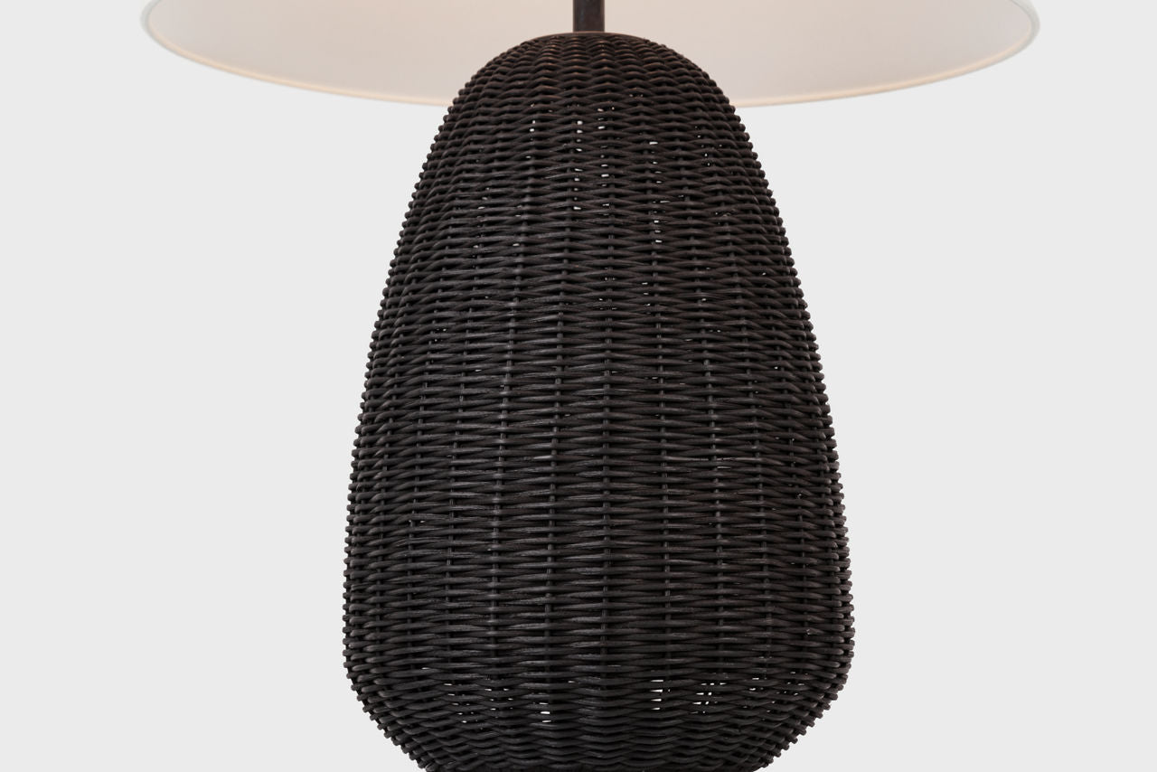 Kokomo 30" Table Lamp | Charcoal Wicker and Bronze | Linen Shade