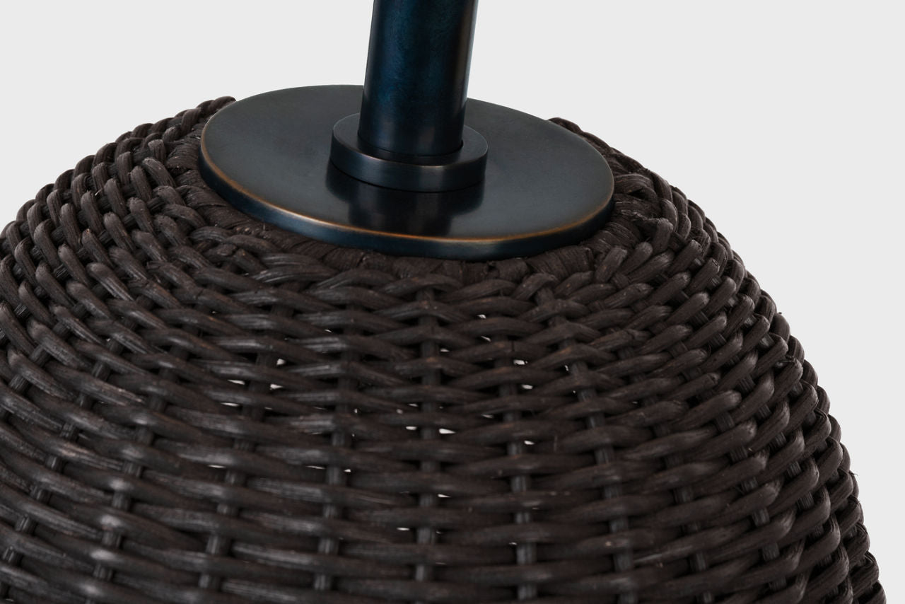 Kokomo 30" Table Lamp | Charcoal Wicker and Bronze | Linen Shade