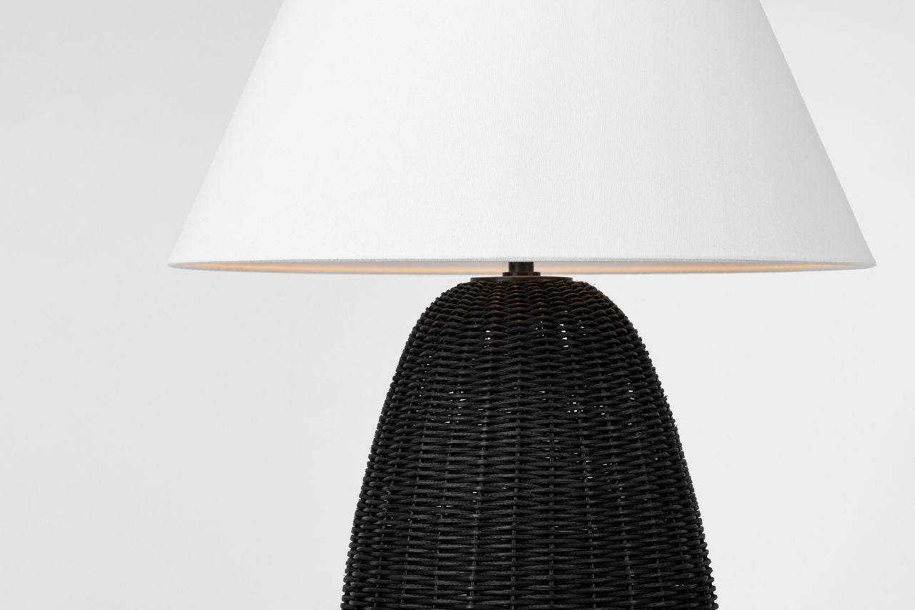 Kokomo 30" Table Lamp | Charcoal Wicker and Bronze | Linen Shade