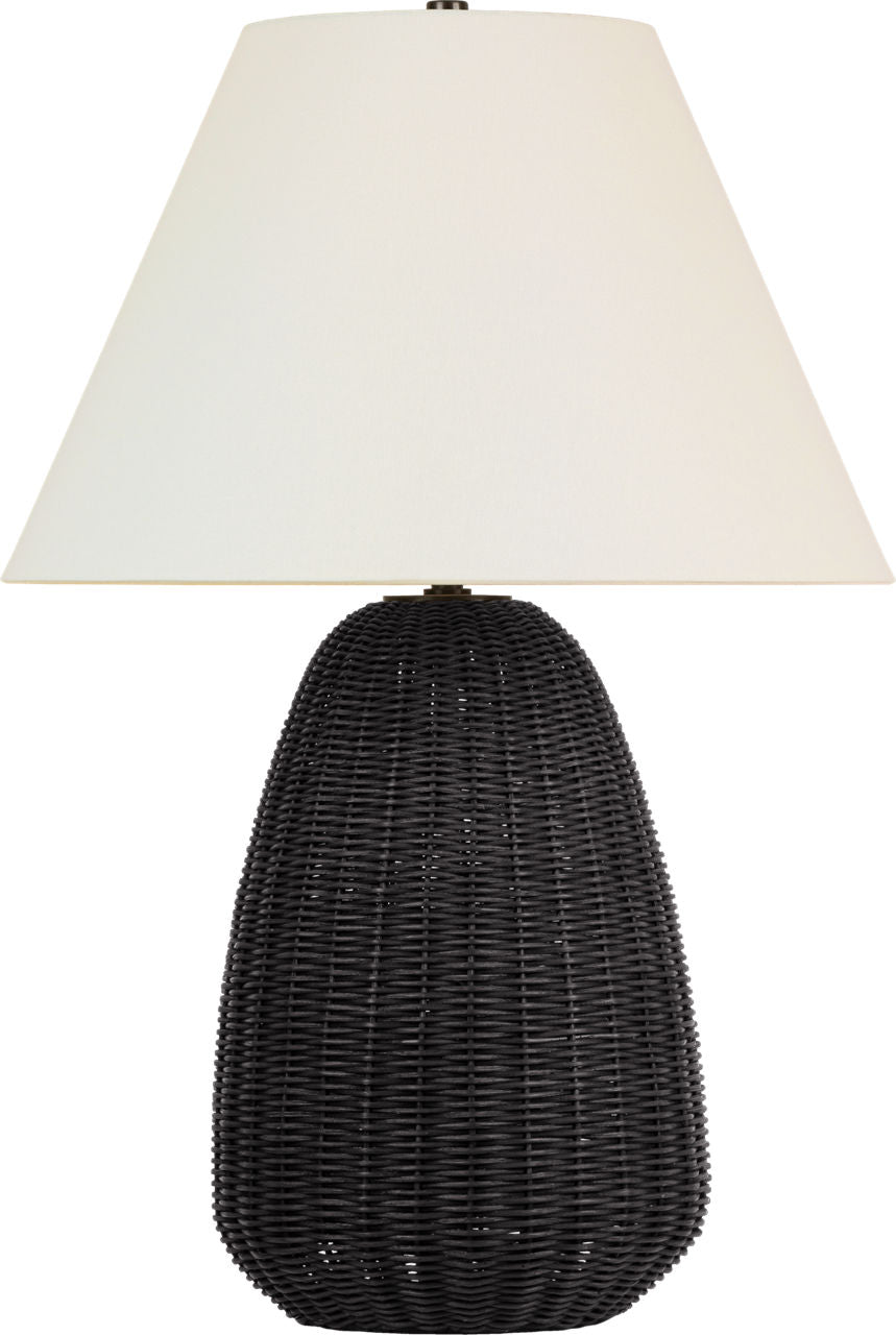Kokomo 30" Table Lamp | Charcoal Wicker and Bronze | Linen Shade