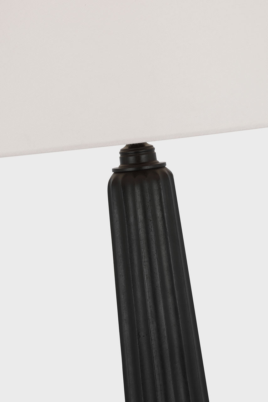 Fluted Spire Large Cordless Table Lamp | Aged Iron | Linen Shade