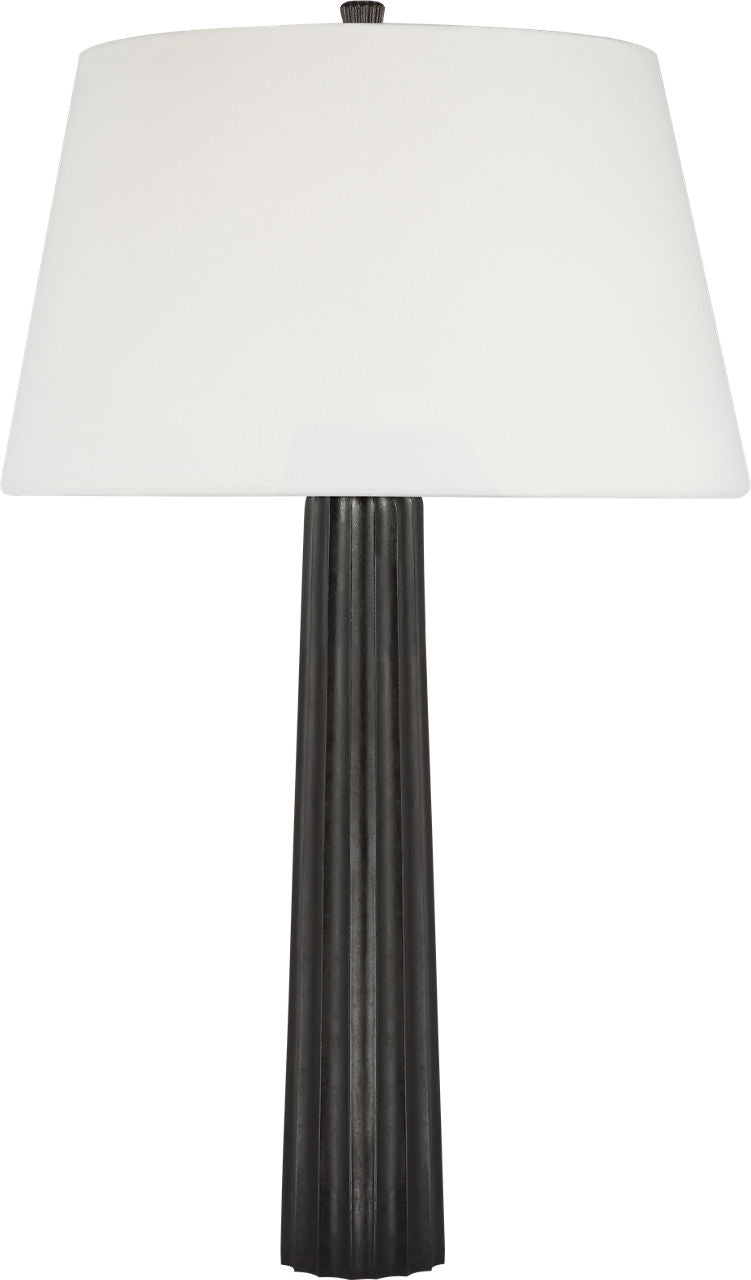 Fluted Spire Large Cordless Table Lamp | Aged Iron | Linen Shade